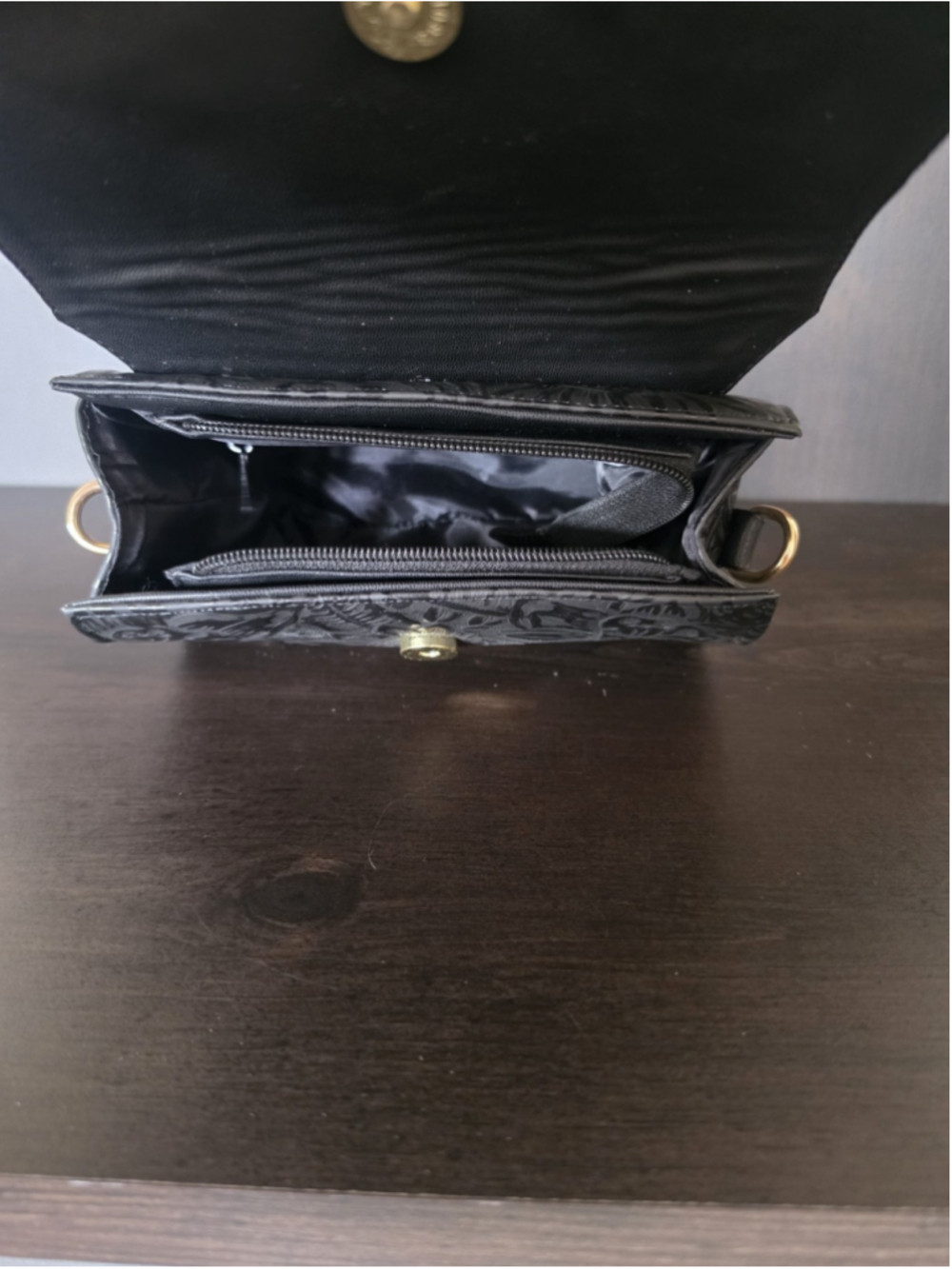 Black Sunflower Embossed Tooled Artisan Leather Crossbody Bag Purse Bolsa Piel - Picture 10 of 16